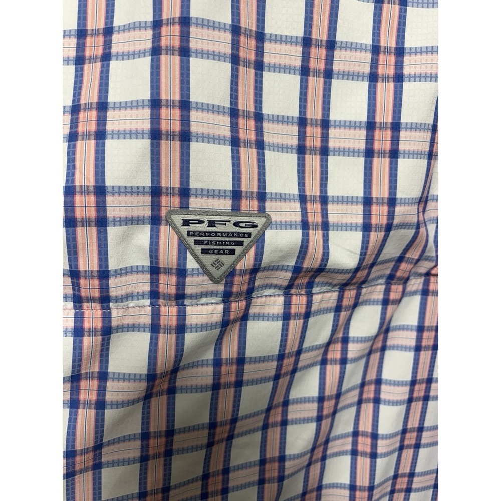 Columbia PFG Super Tamiami Mens Medium Plaid Fishing Shirt Blue Pink And White - Picture 10 of 10